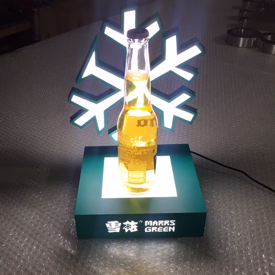 Exhibición moderna del glorificador de la botella del licor de la base del LED del diseño para la cerveza